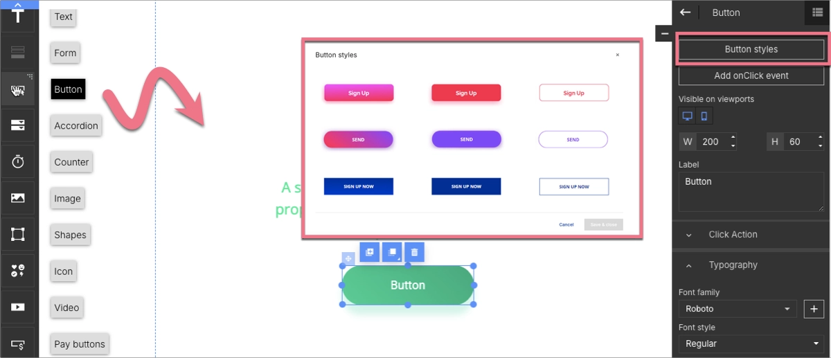 CTA button creation in Landingi