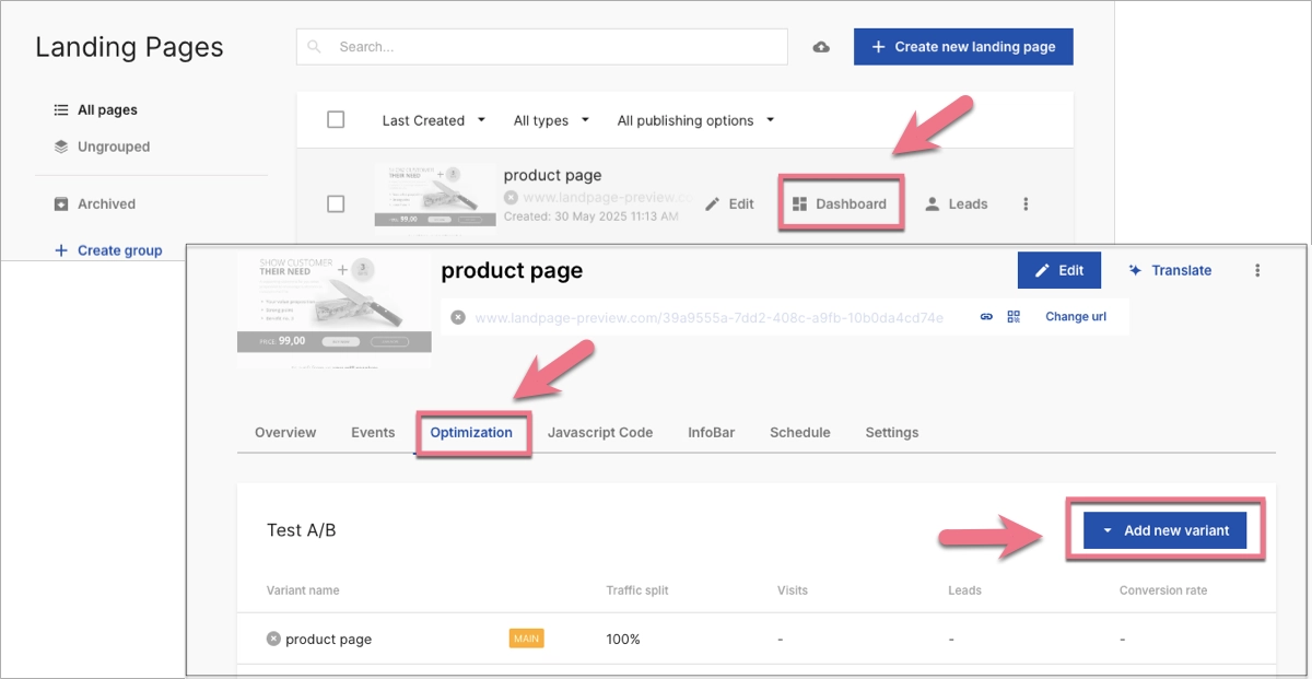 A/B testing in Landingi
