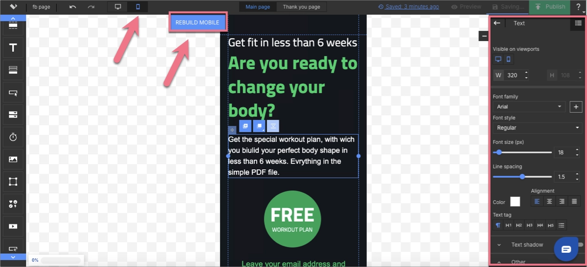 personnalisation de l'affichage mobile &agrave; Landingi