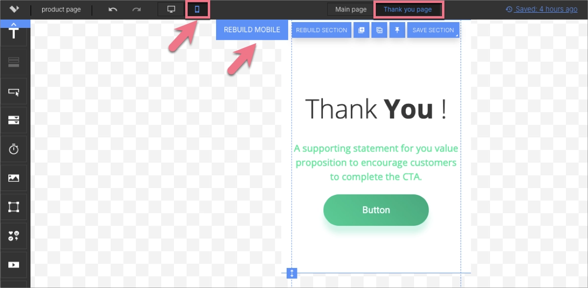 Mobile view in Landingi's editor