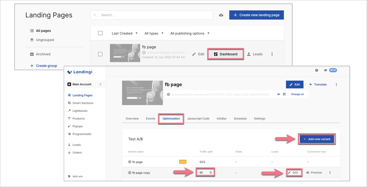 Test A/B en Landingi