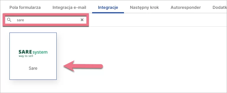 Wybierz integrację SARE z Landingi