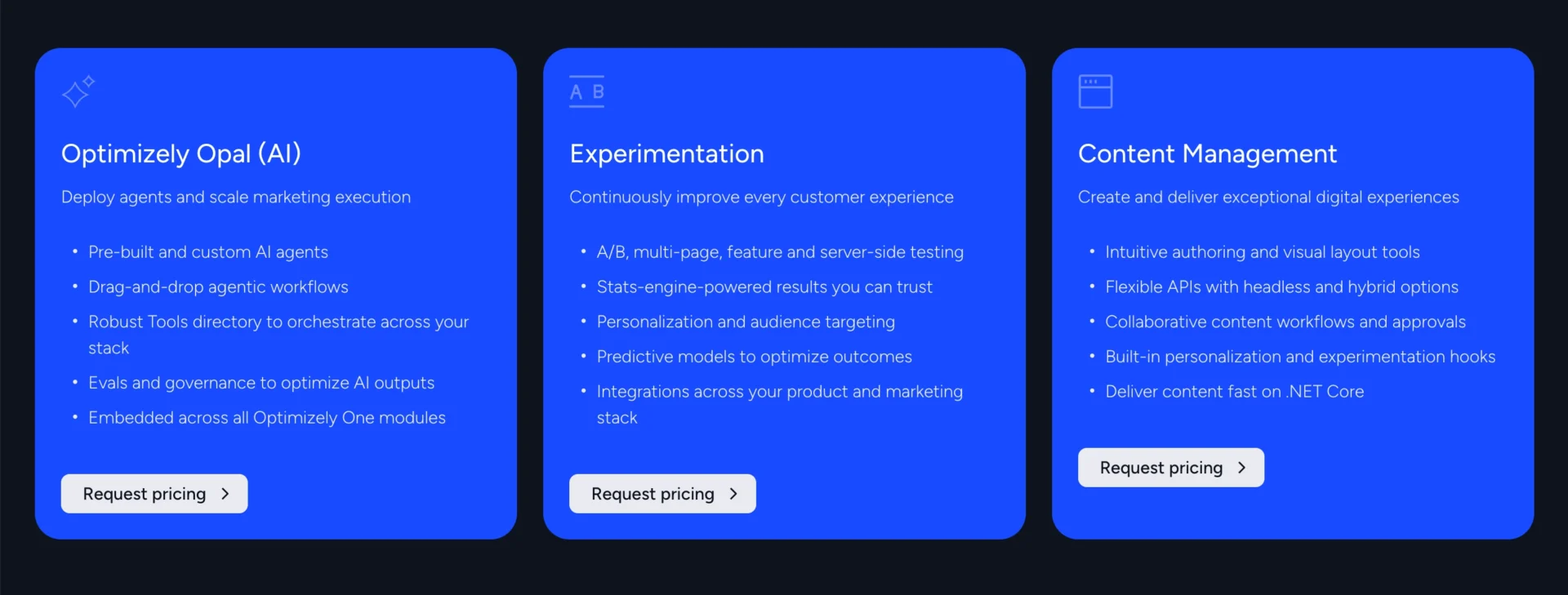 P&aacute;gina de planos da Optimizely