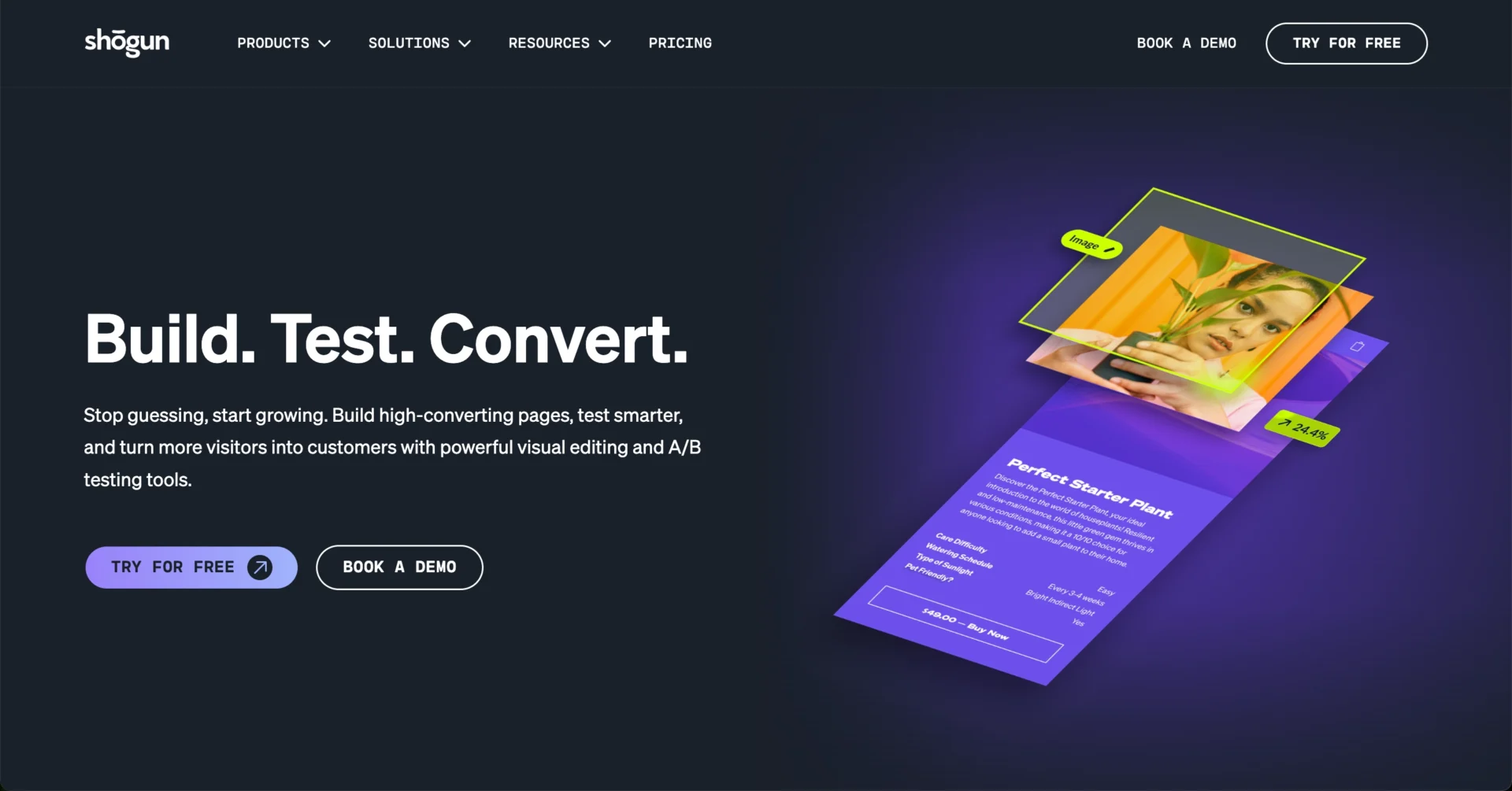 P&aacute;gina inicial do Shogun com mensagens Build, Test, Convert