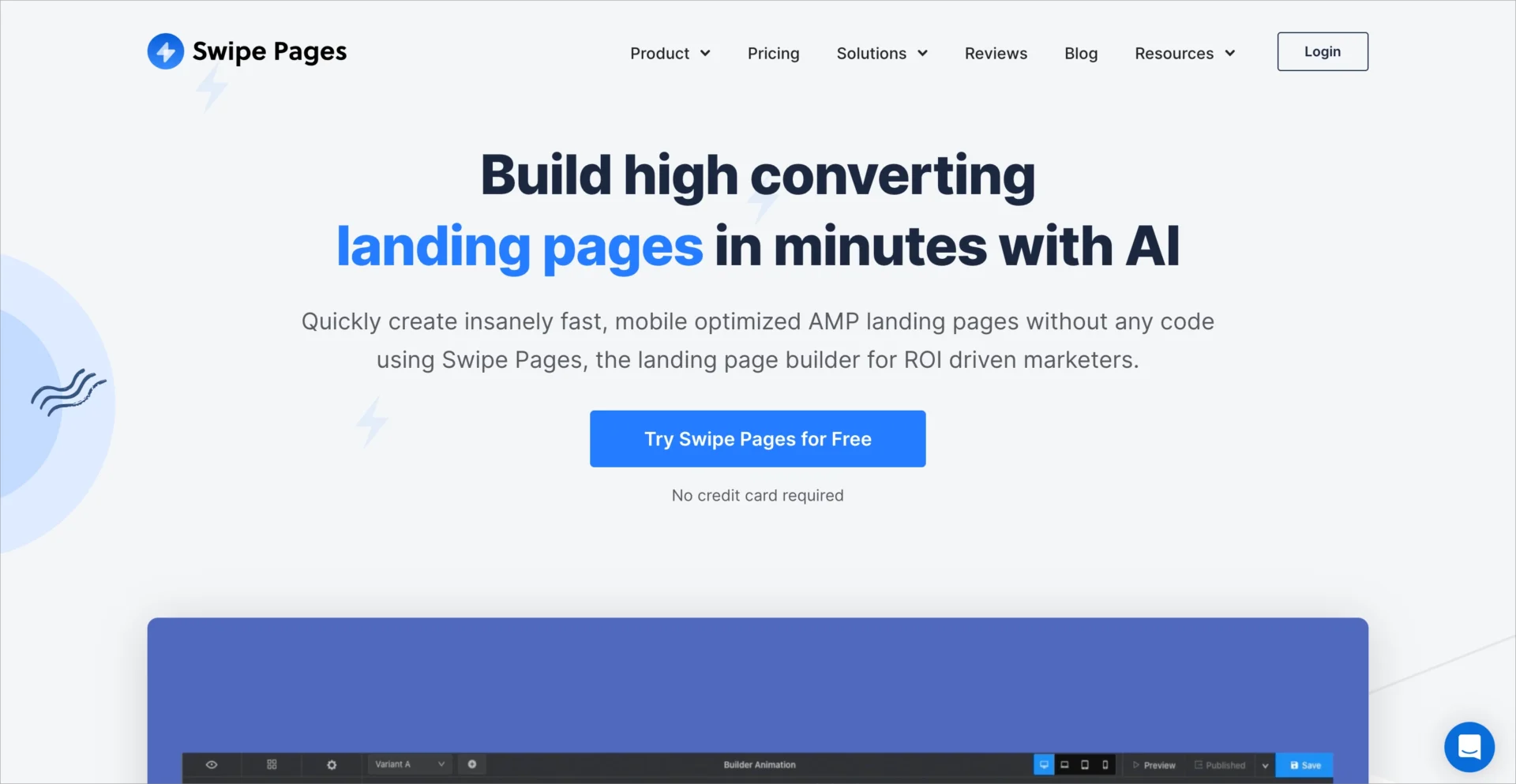 P&aacute;gina inicial do Swipe Pages com criador de landing pages com IA e CTA de avalia&ccedil;&atilde;o gratuita