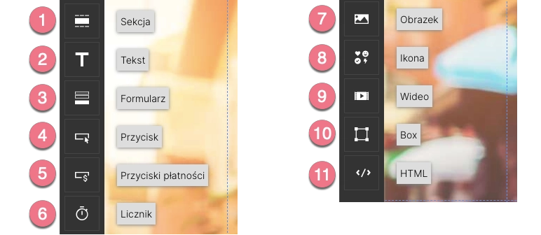 Lista widget&oacute;w w Landingi