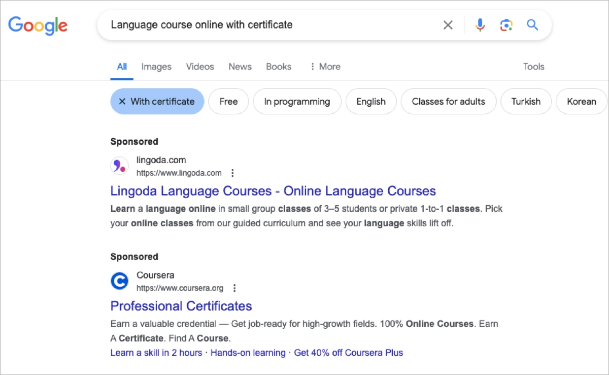 risultati di ricerca a pagamento