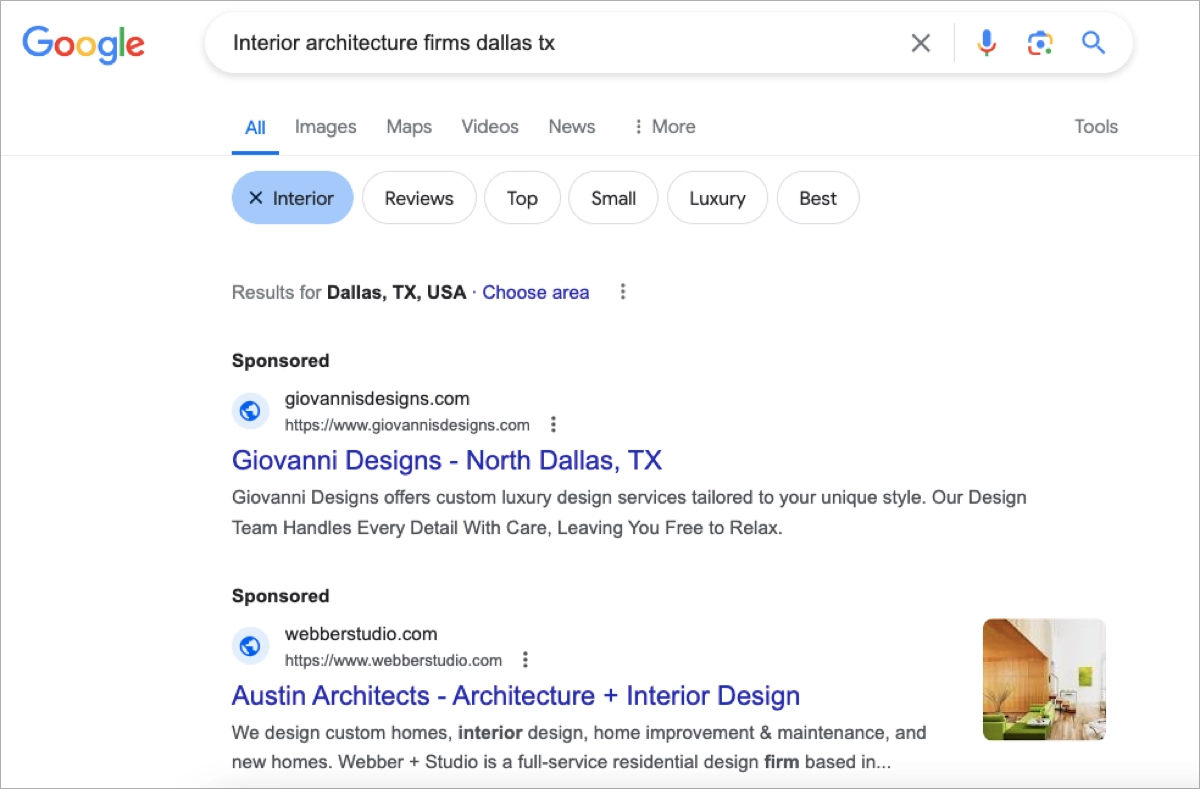 campa&ntilde;a ppc para empresa inmobiliaria de interiorismo