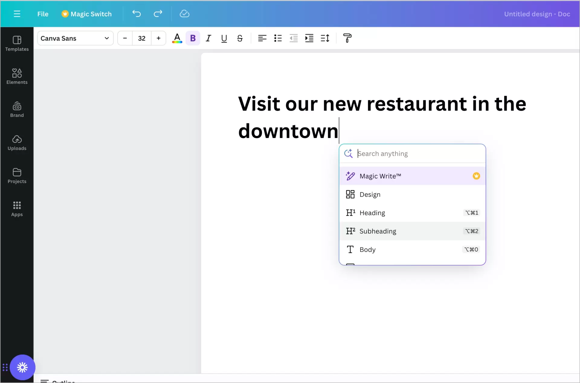 canva magic AI content generator im kostenpflichtigen Abo verf&uuml;gbar