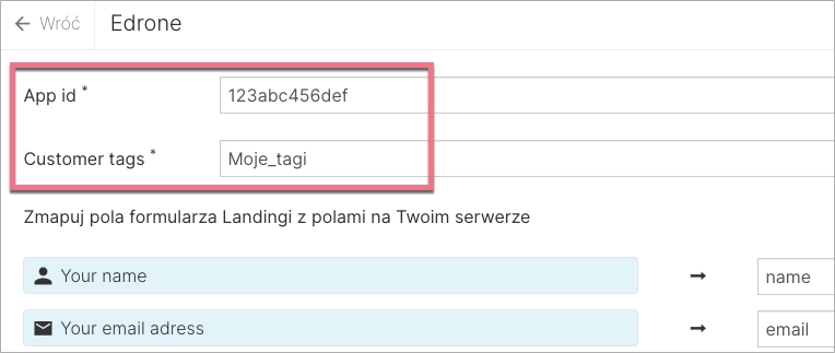 Edrone app in w Landingi