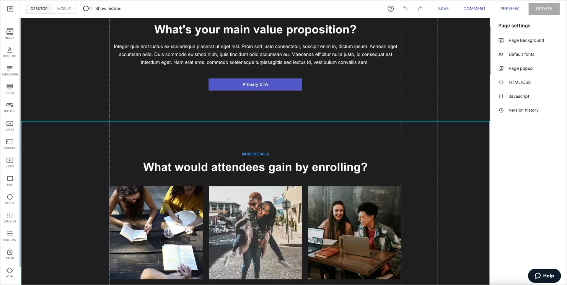 drag and drop landing page builder by Instapage