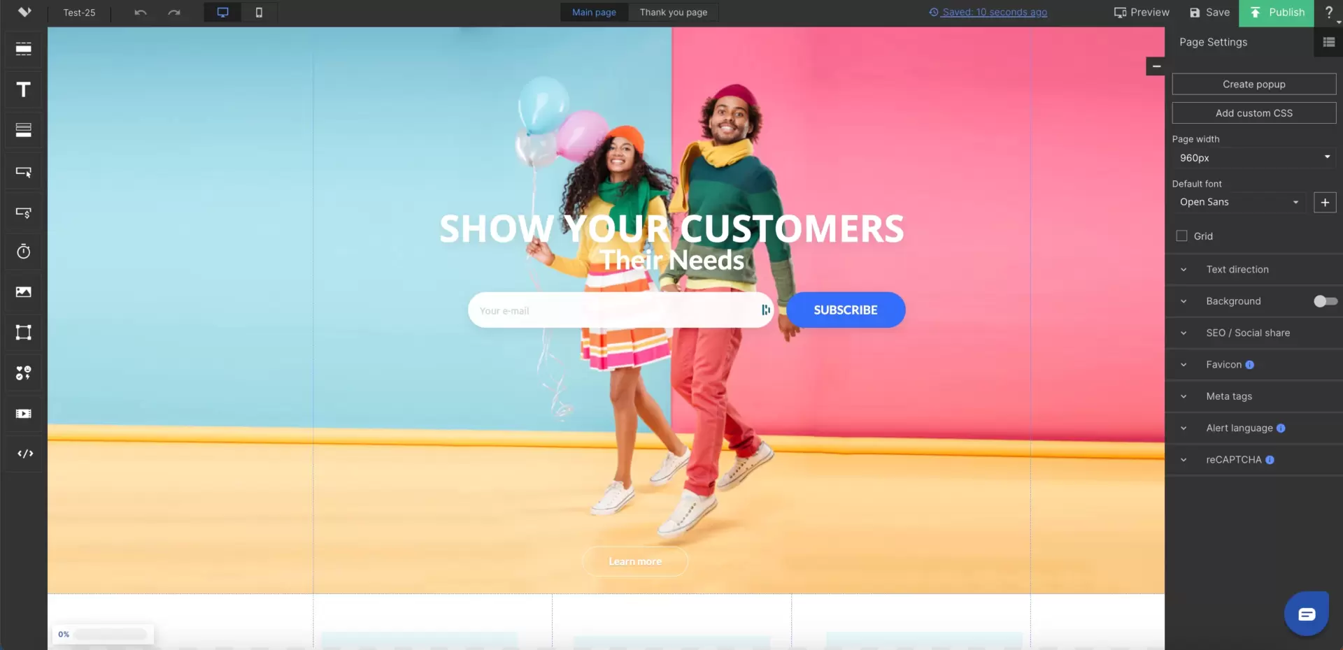 einer der besten Landing Page Builder weltweit mit fortschrittlichen Bearbeitungswerkzeugen