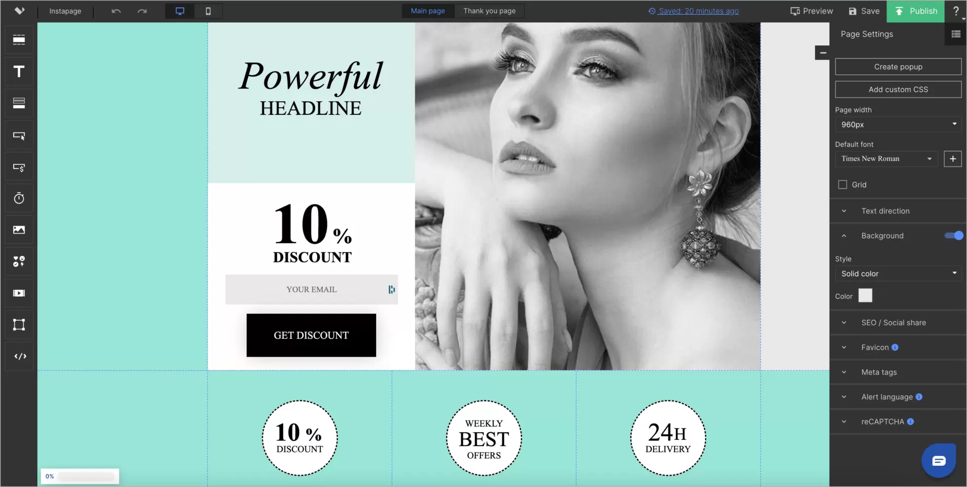 drag-and-drop page creation in Landingi