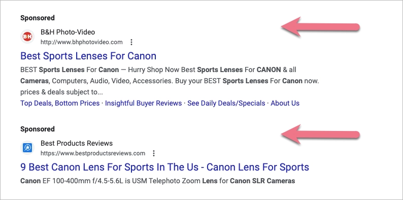 PPC Google advertising example