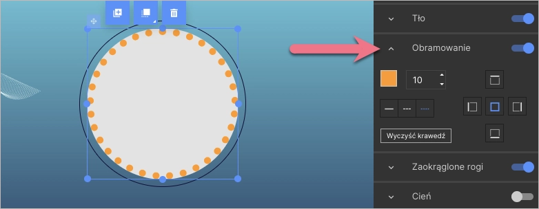 Ustawianie obramowanie dla widgetu Kształty