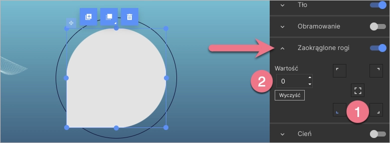 Ustawienie zaokrąglenia rog&oacute;w dla widgetu Kształty