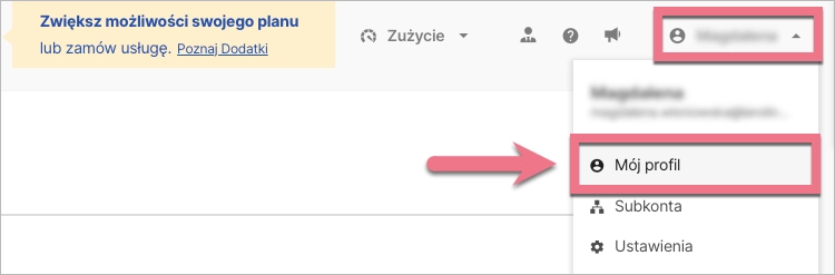 Nawigacja do zakładki M&oacute;j profil w Landingi