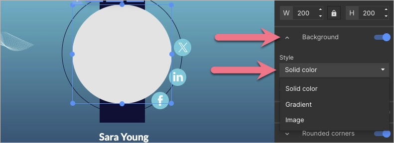Background settings for Shapes widget