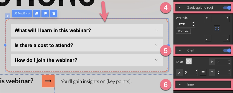 Edytowanie narożnik&oacute;w i cienia Akordeonu