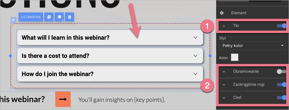 Edytowanie wyglądu element&oacute;w akordeonu