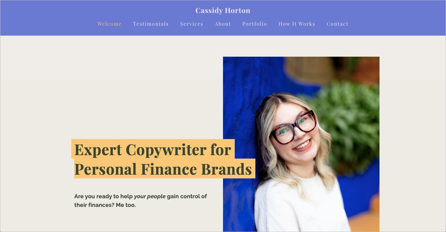 Landing page for promoting personal services example