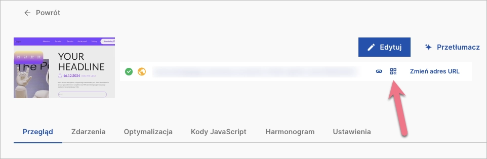 Kod QR landing page'a