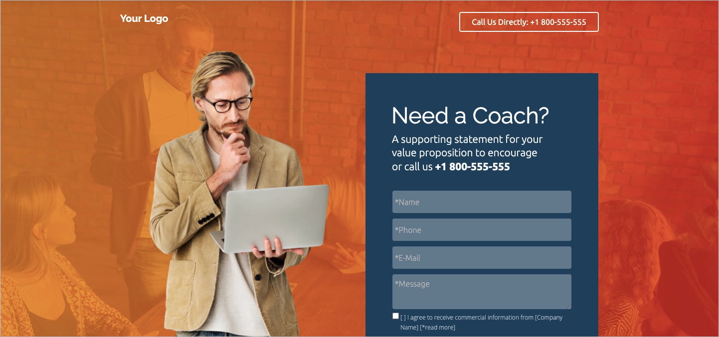 Business landing page template that does not require website