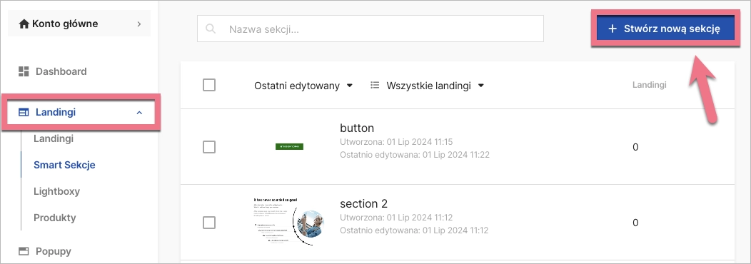 Tworzenie nowej Smart Sekcji w Landingi