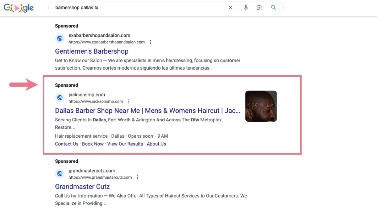 p&aacute;gina de resultados del motor de b&uacute;squeda