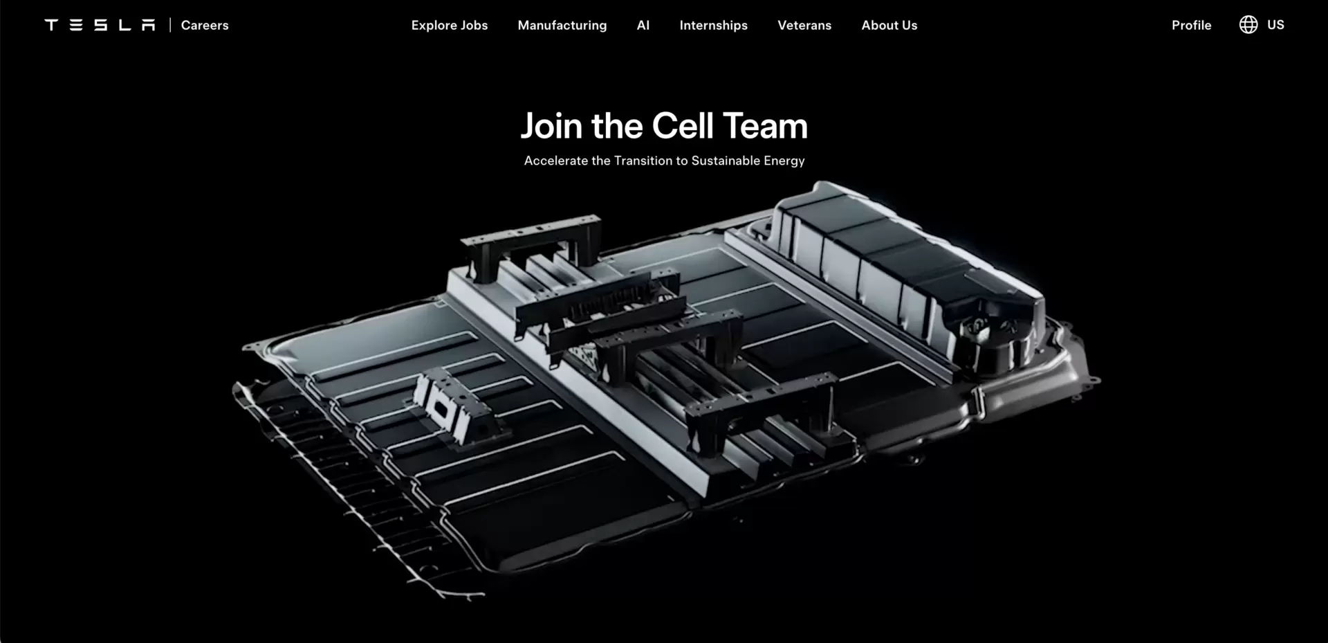 Unternehmenswerte in der &Uuml;berschrift auf der Tesla-Karriereseite