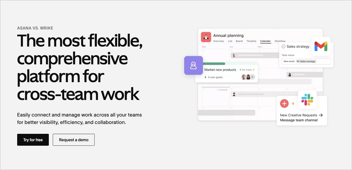 Vergleich Asana vs. Wrike Landing Page