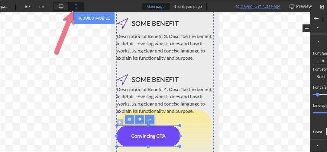 Umschalten auf die Bearbeitung in der mobilen Ansicht
