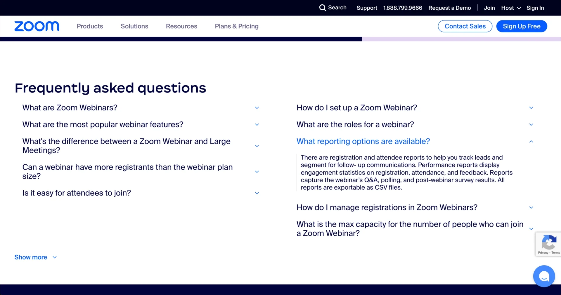 Two-column FAQ on landing page