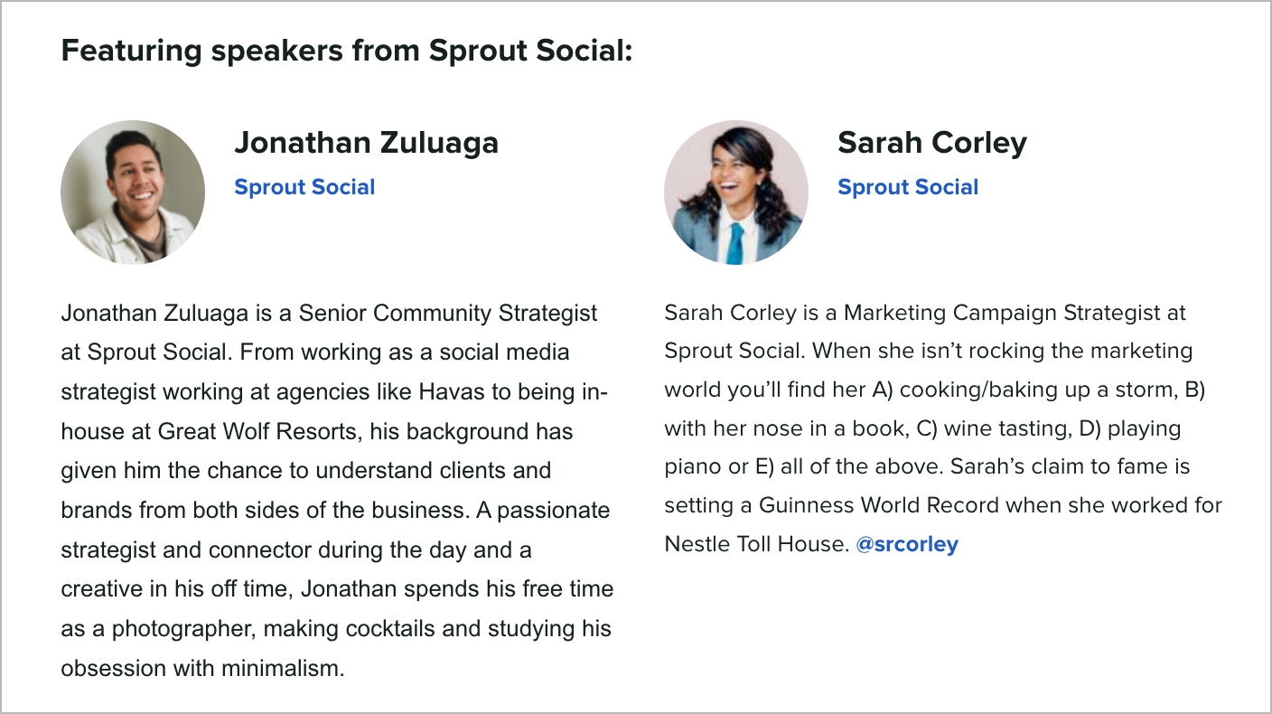 p&aacute;gina de webinar gravado com biografias dos palestrantes