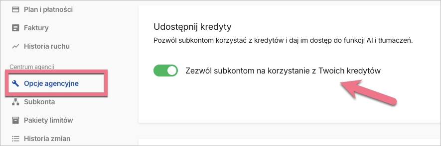 Zezwalania subkontom na korzystanie z kredyt&oacute;w