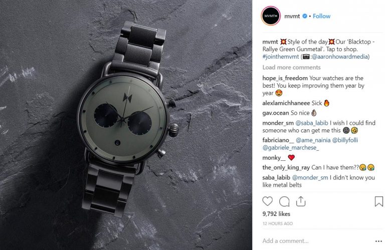 Post su Instagram con l'immagine di un orologio come esempio di marketing digitale per l'ecommerce