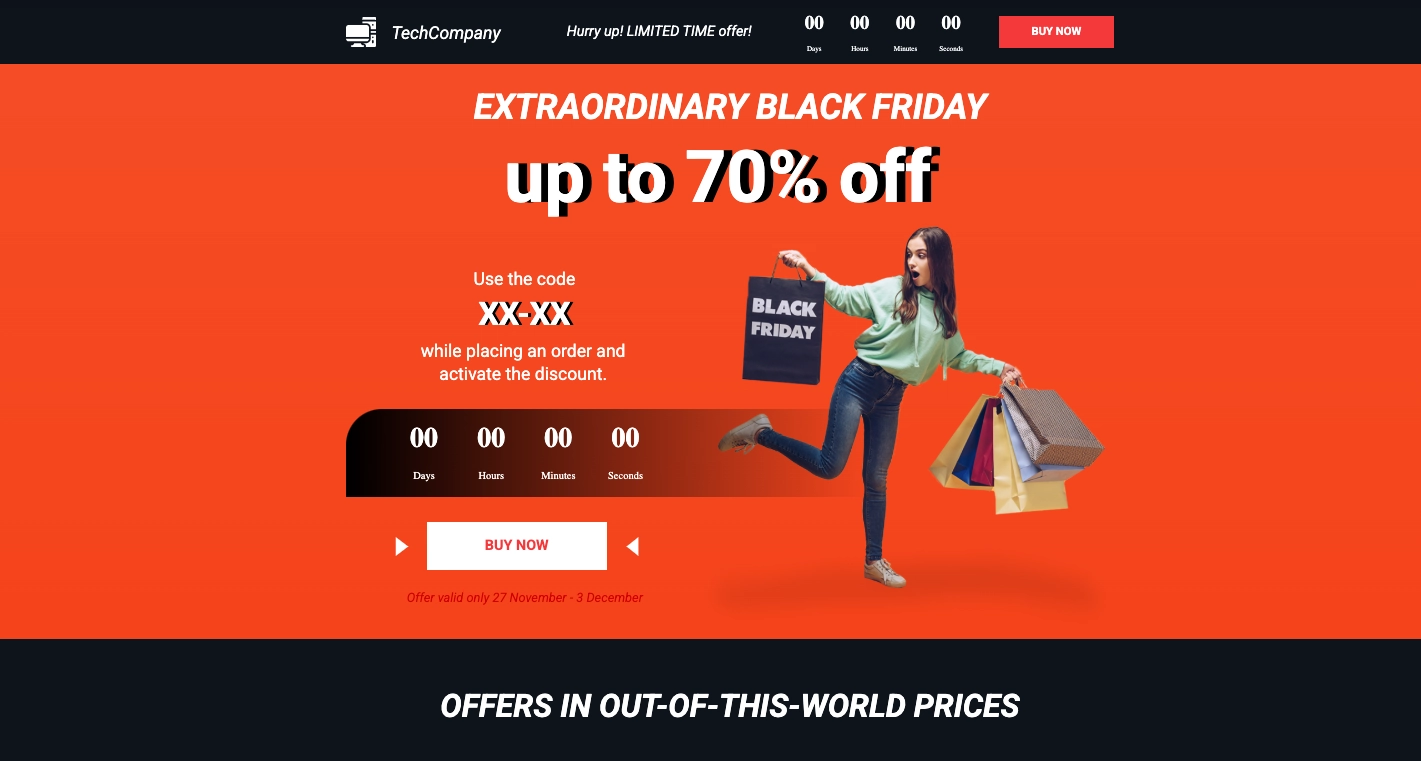 Modello Black Friday landing page