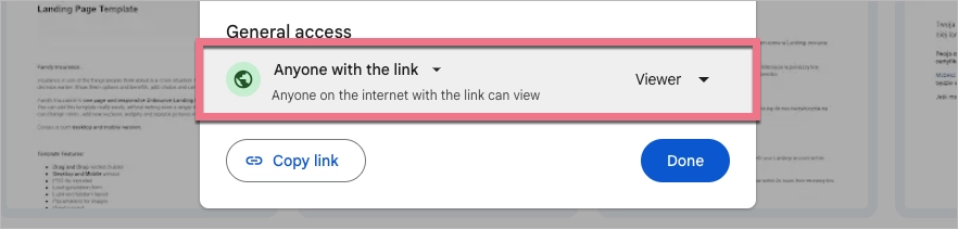 Set access to Anyone with the link and Viewers