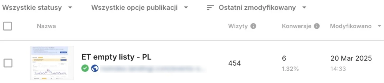 nowa lista landing page'y