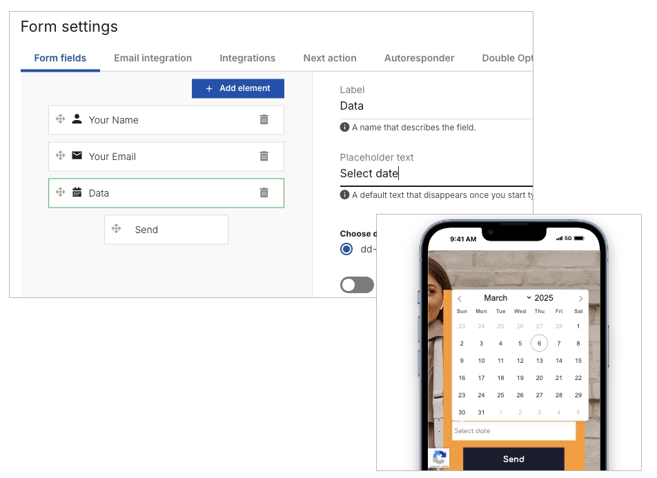 Date picker in forms