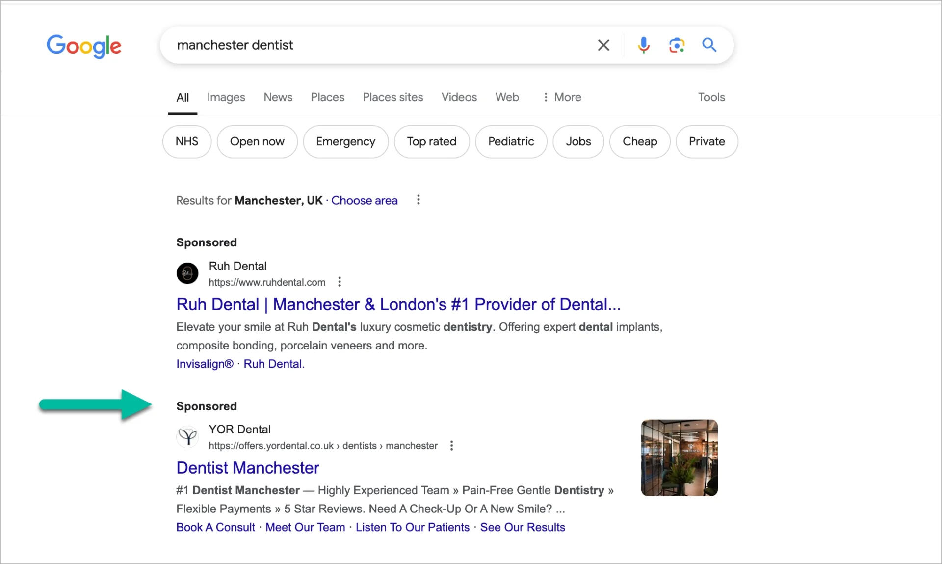 relevant local searches and the ad displayed in response