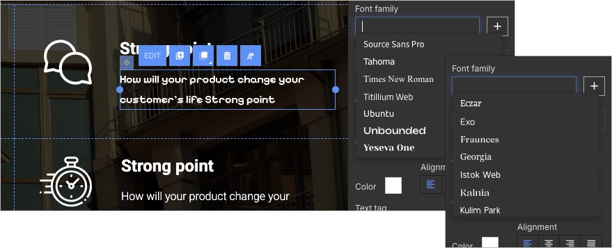New fonts in landing page editor
