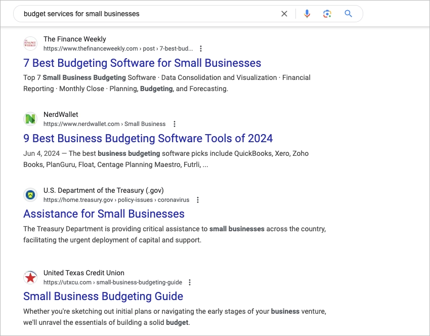Ergebnisse der Suchmaschine