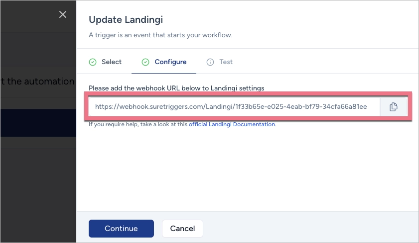 webhook SureTriggers do połączenia z Landingi