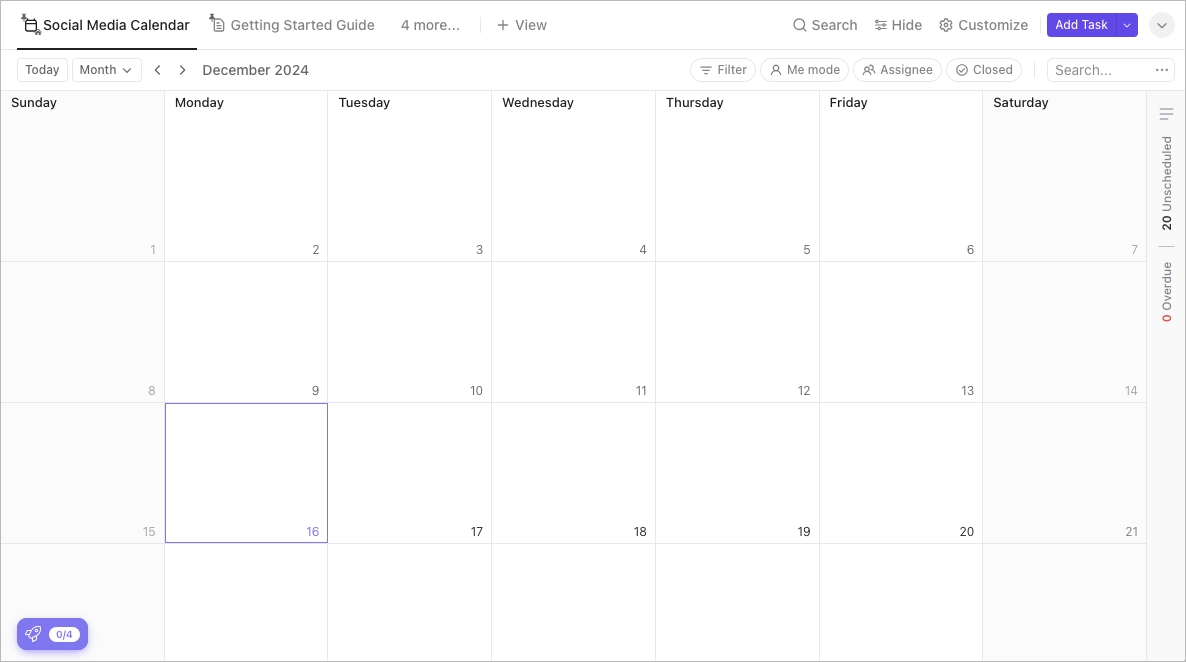 Mod&egrave;le de calendrier de contenu pour les m&eacute;dias sociaux de ClickUp