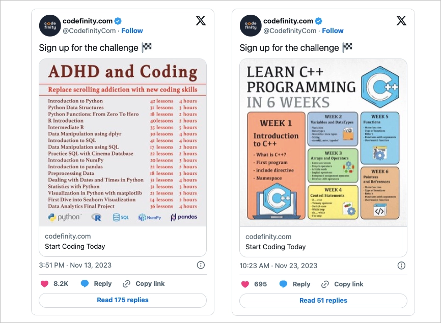 Campagne pubblicitarie sui social media di Codefinity