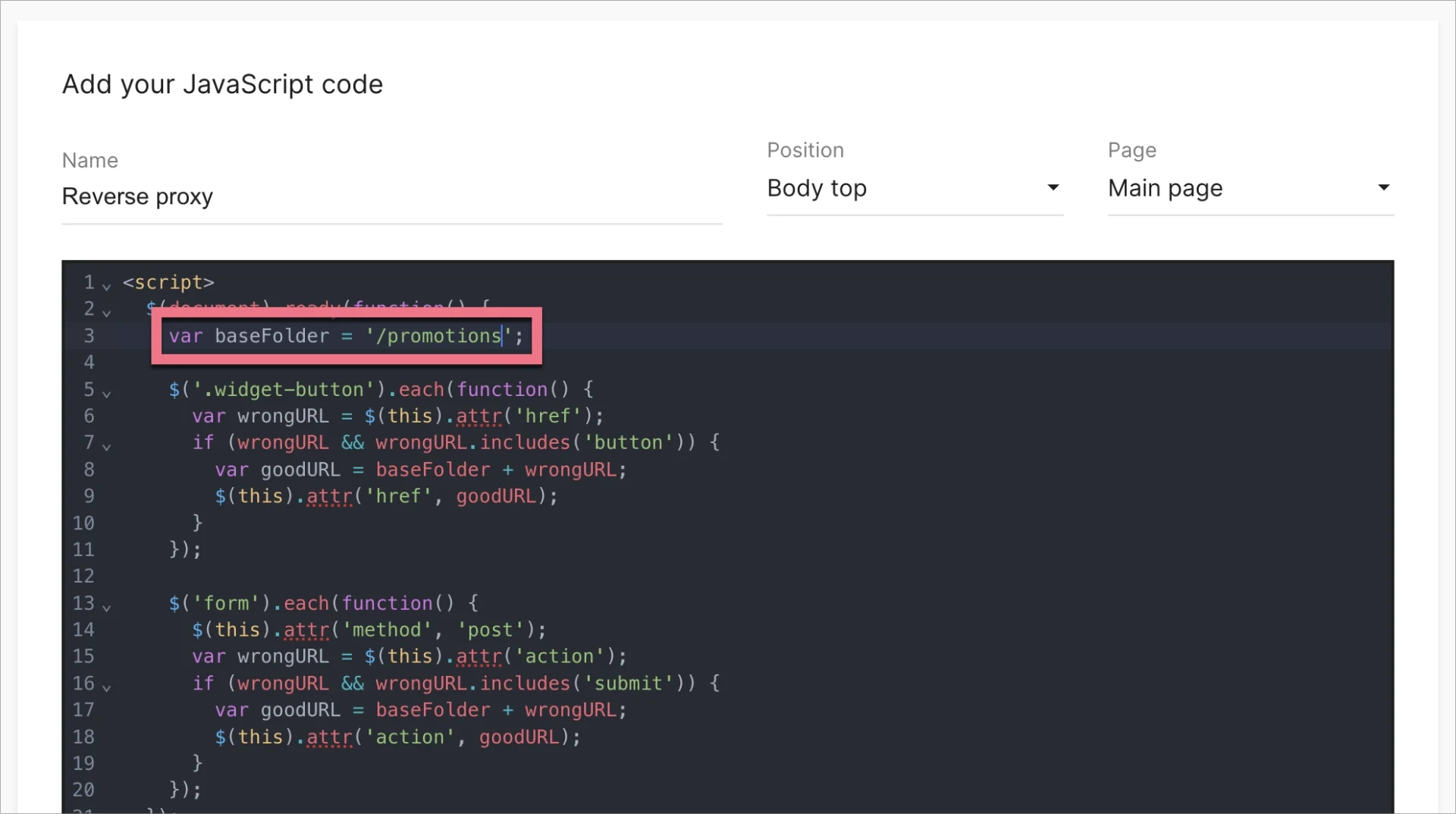 How to edit code for reverse proxy