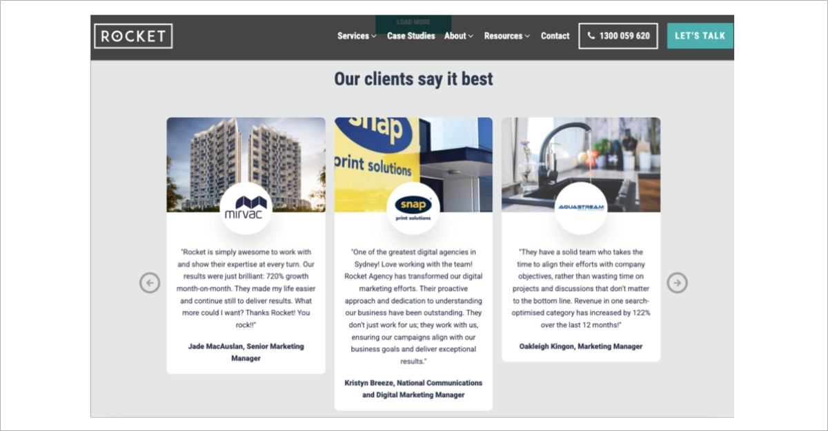 testimonials on agency's website