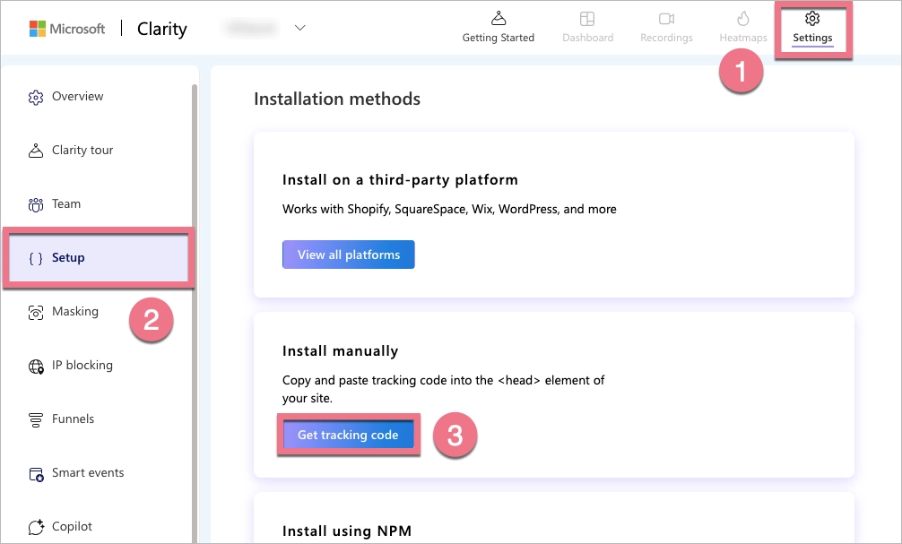 Microsoft Clarity platform view