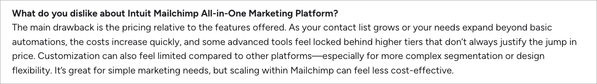mailchimp - desvantagem